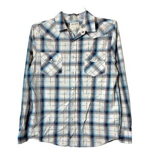 Warp And Weft Shirt Button Down Plaid Blue Large